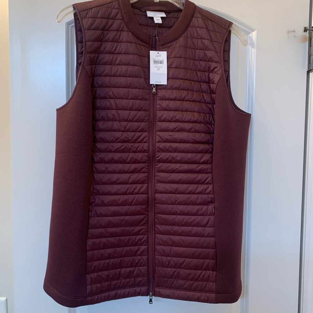 J.Jill Women's  Wineberry Quilted Zip Vest Stretch Side Panel 2 Pockets Size M
